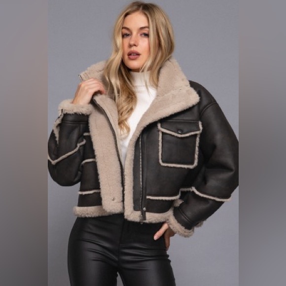 Jackets & Blazers - 112. Black mixed fabric coat with Sherpa lining buttons and pocket faux leather